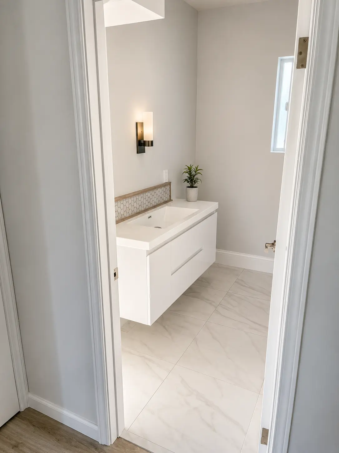 Floating Vanity Powder Room — Bathroom Remodels by Arnold Barrera Construction