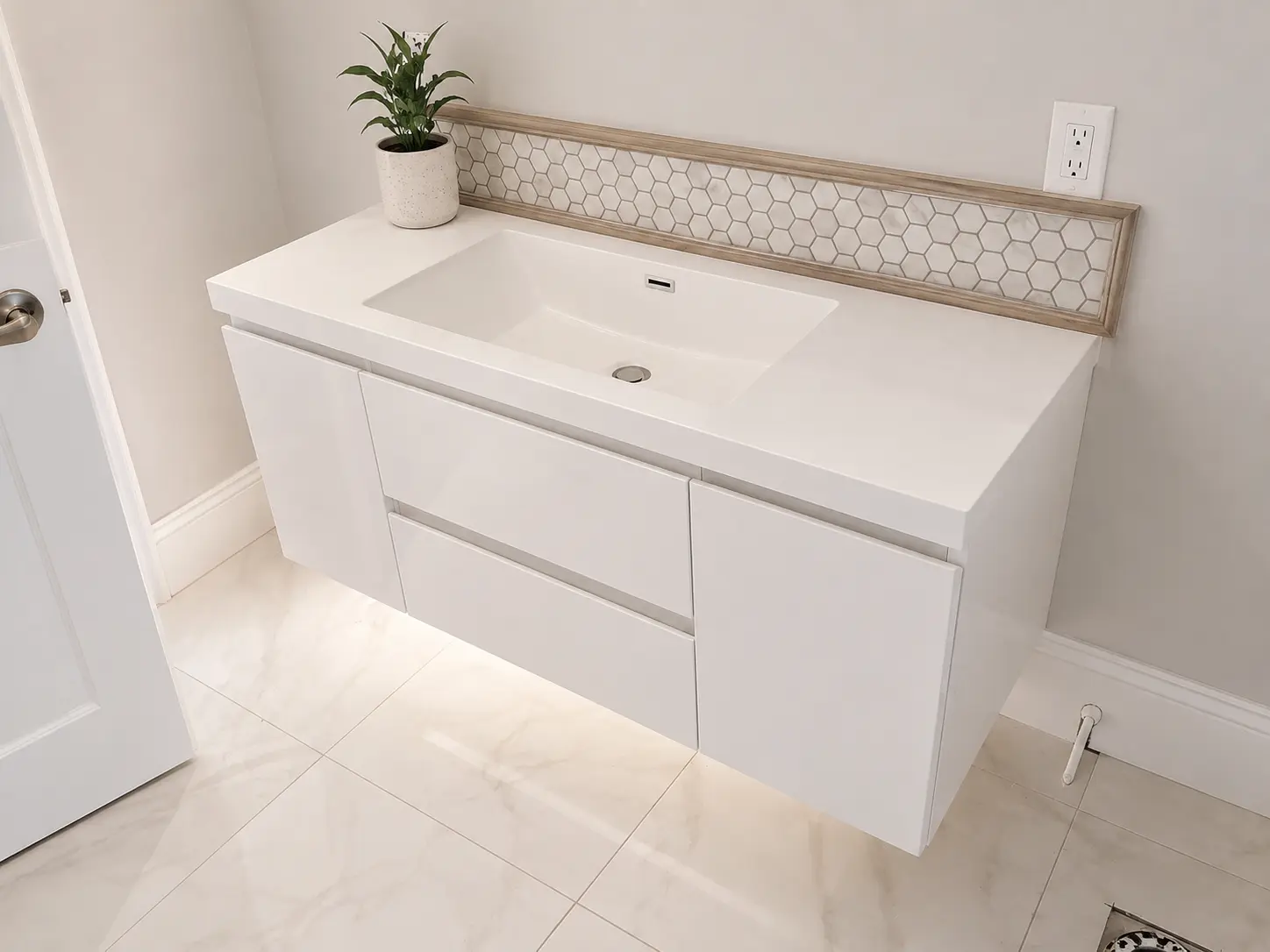 Hex Tile Floating Vanity — Bathroom Remodels by Arnold Barrera Construction