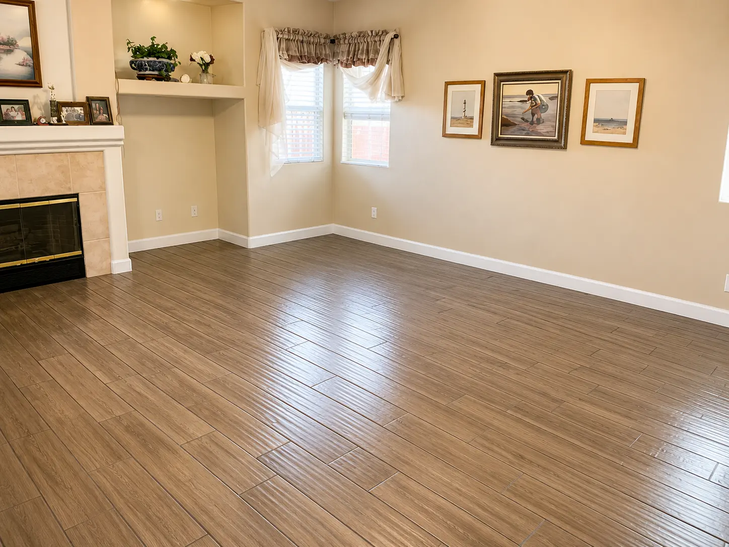 Wood-Look Tile Living Room — Whole Home Renovations by Arnold Barrera Construction