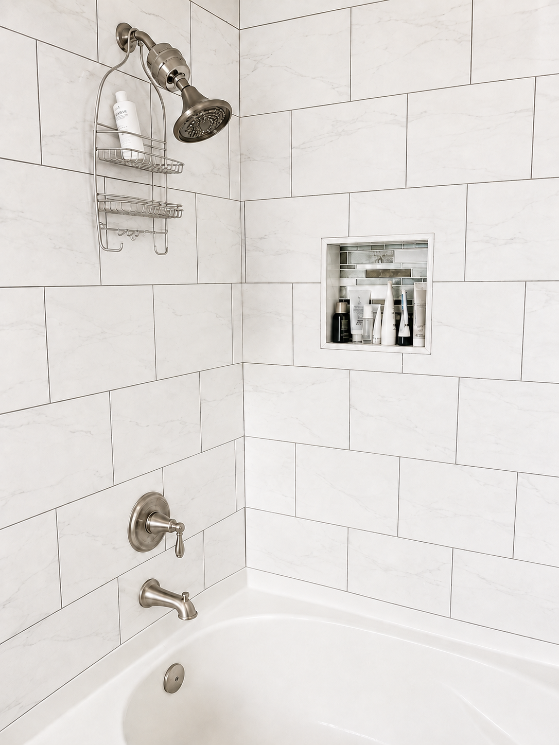 Large-Format Tub Surround — Bathroom Remodels by Arnold Barrera Construction