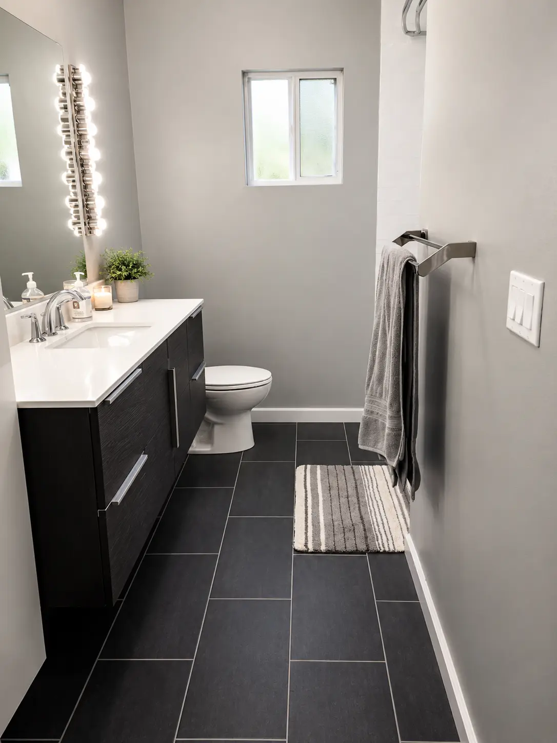 Dark Floating Vanity Bath — Bathroom Remodels by Arnold Barrera Construction