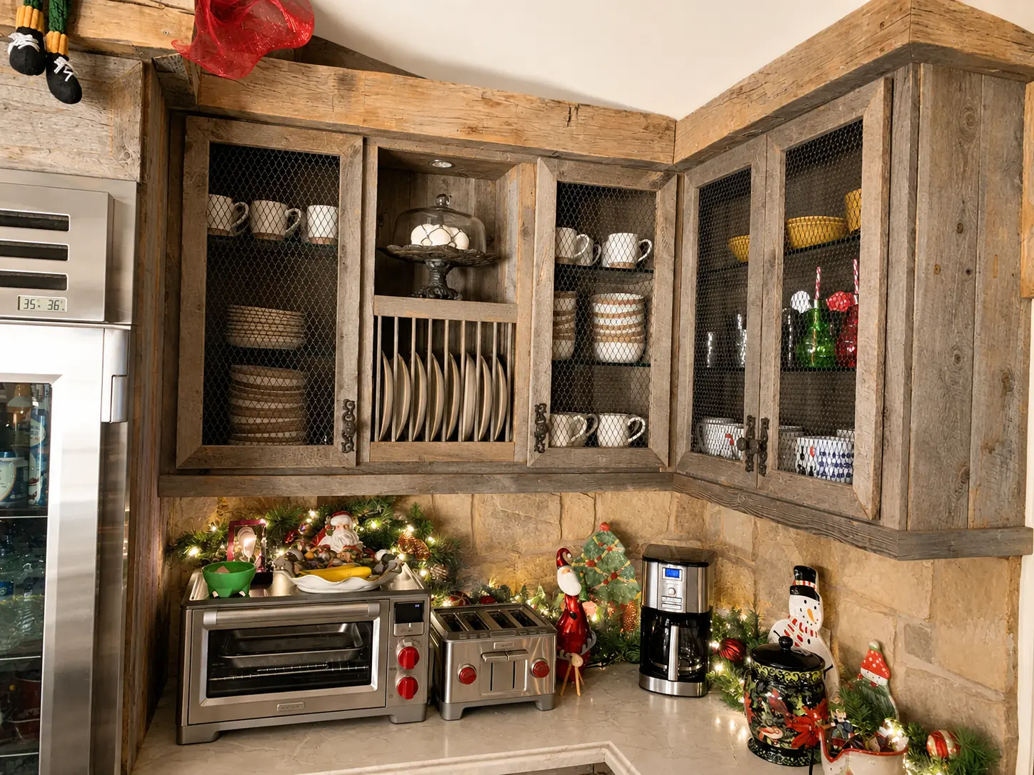 Barnwood Cabinetry & Plate Rack — Kitchen Remodels by Arnold Barrera Construction