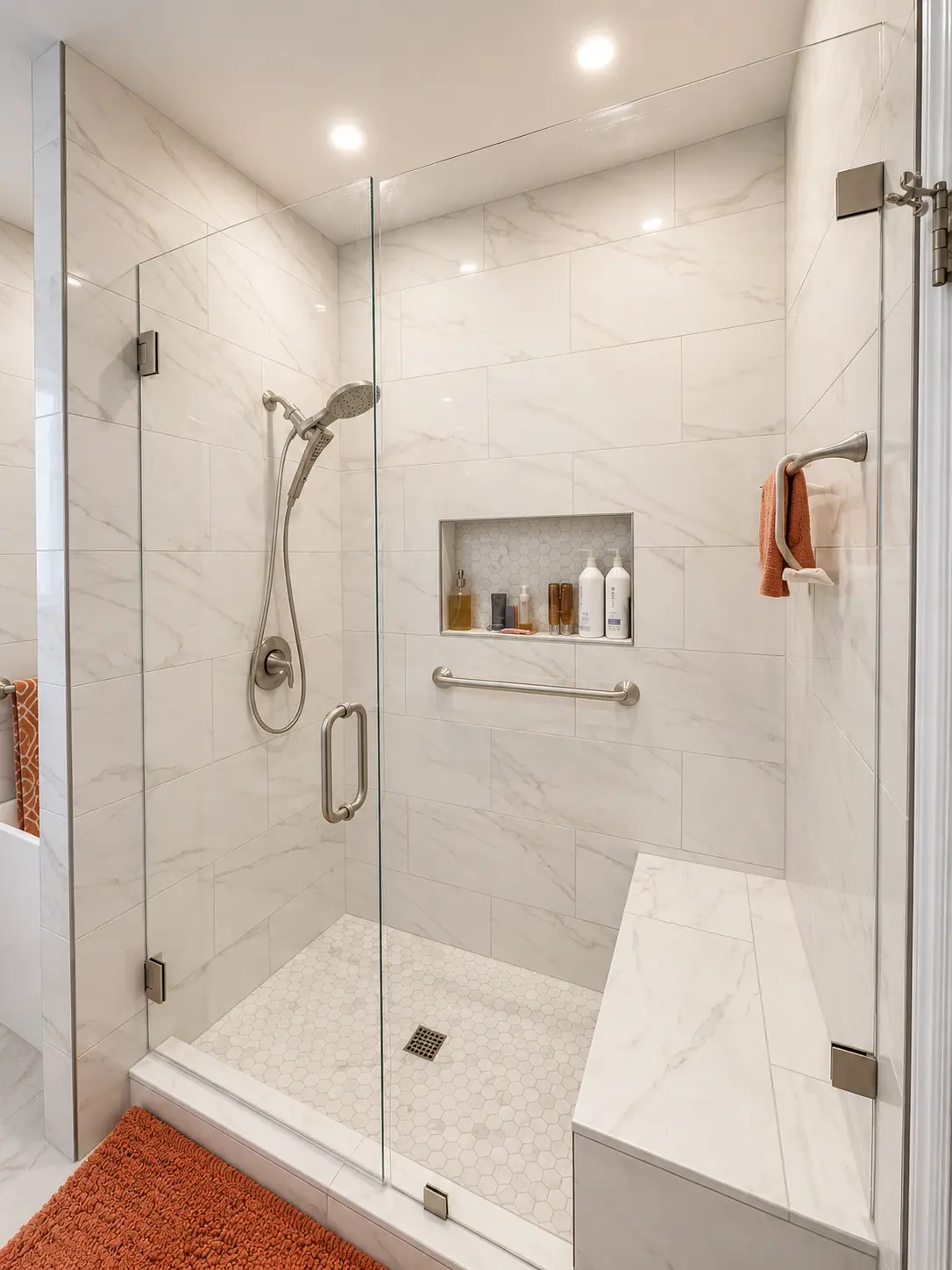 Marble Walk-In Shower — Bathroom Remodels by Arnold Barrera Construction